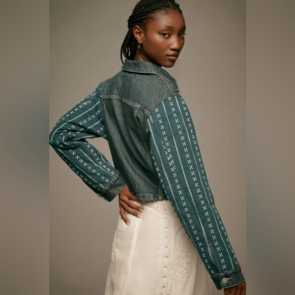 NWT Anthropologie Pilcro Crafted-Sleeve Denim Jacket, Size M - Picture 5 of 7